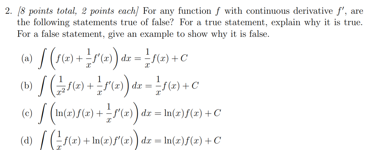 Solved 2. (8 points total, 2 points each] For any function f | Chegg.com