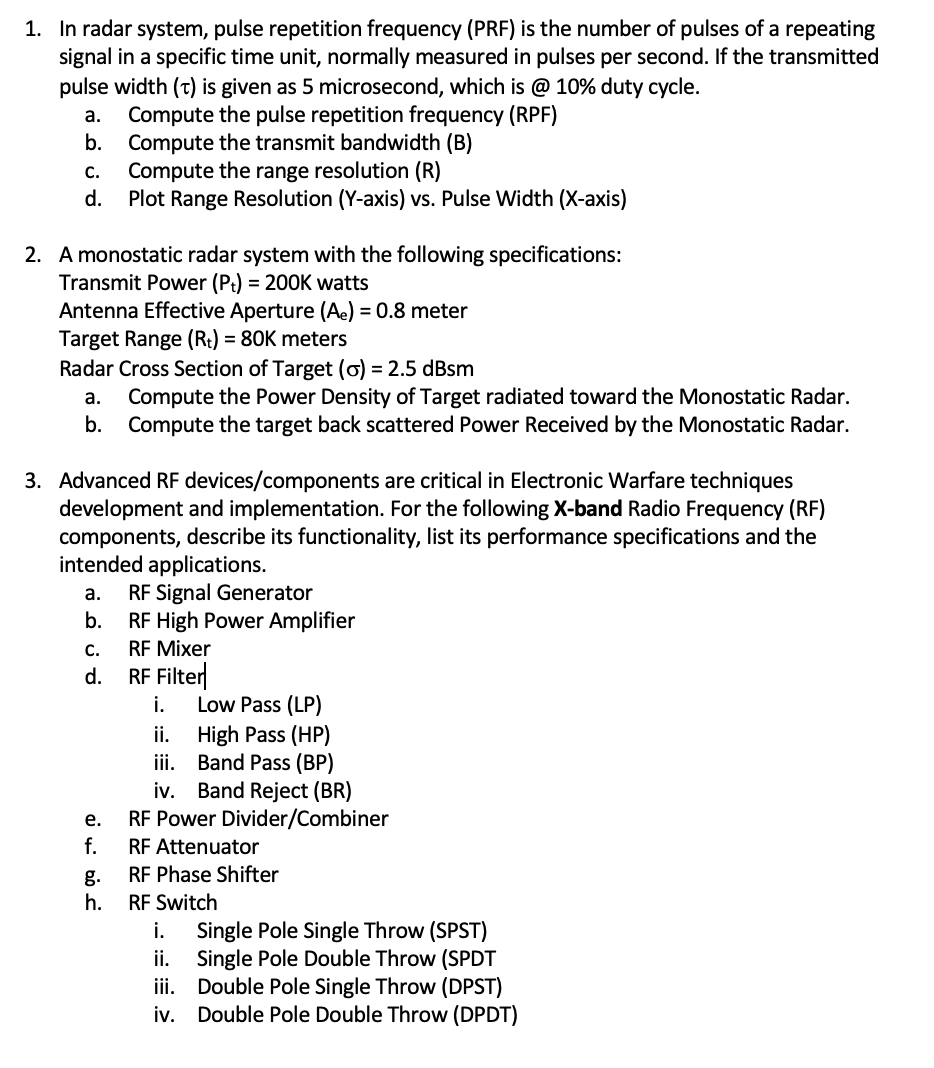 Solved 1. In radar system, pulse repetition frequency (PRF)