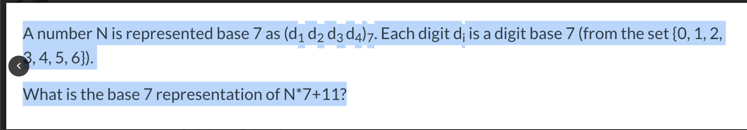 Base 7 Code Solved A number Nis represented base 7 as (dų d2 d3d4)7. | Chegg.com