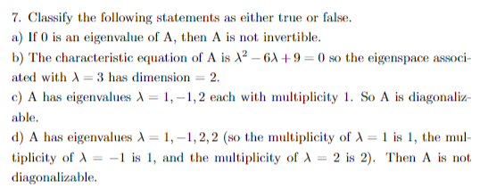 Solved 7. Classify the following statements as either true | Chegg.com