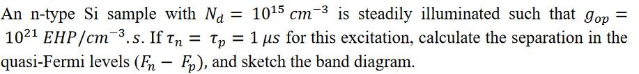 Solved An n-type Si sample with Nd=1015 cm−3 is steadily | Chegg.com