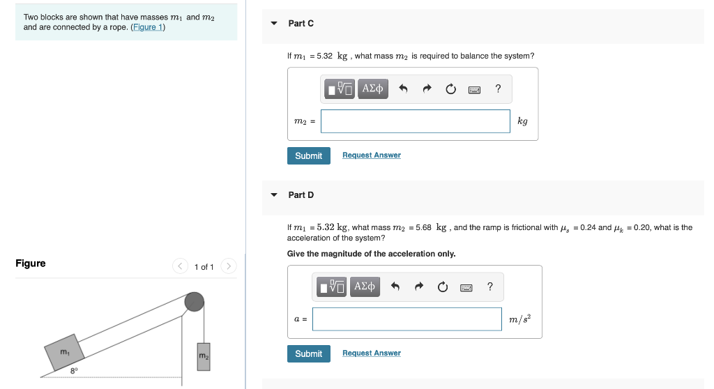 Solved Two Blocks Are Shown That Have Masses Mi And M2 And | Chegg.com