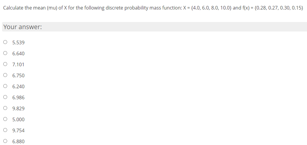 Solved Calculate The Mean Mu Of X For The Following Dis Chegg Com