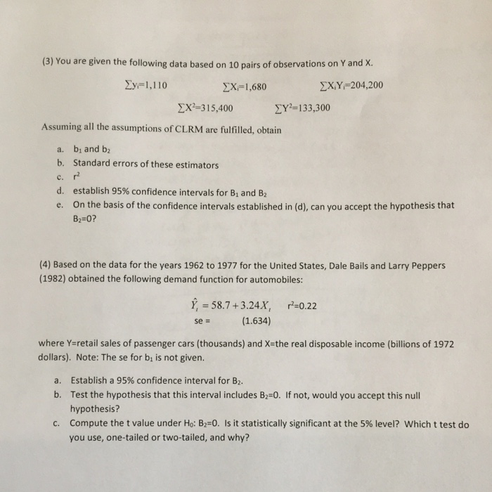 Solved (3) You are given the following data based on 10 | Chegg.com