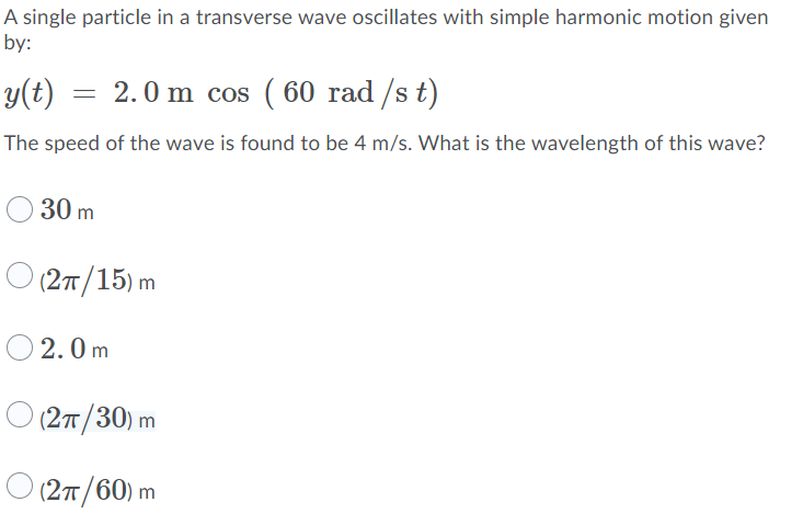 Solved A single particle in a transverse wave oscillates | Chegg.com