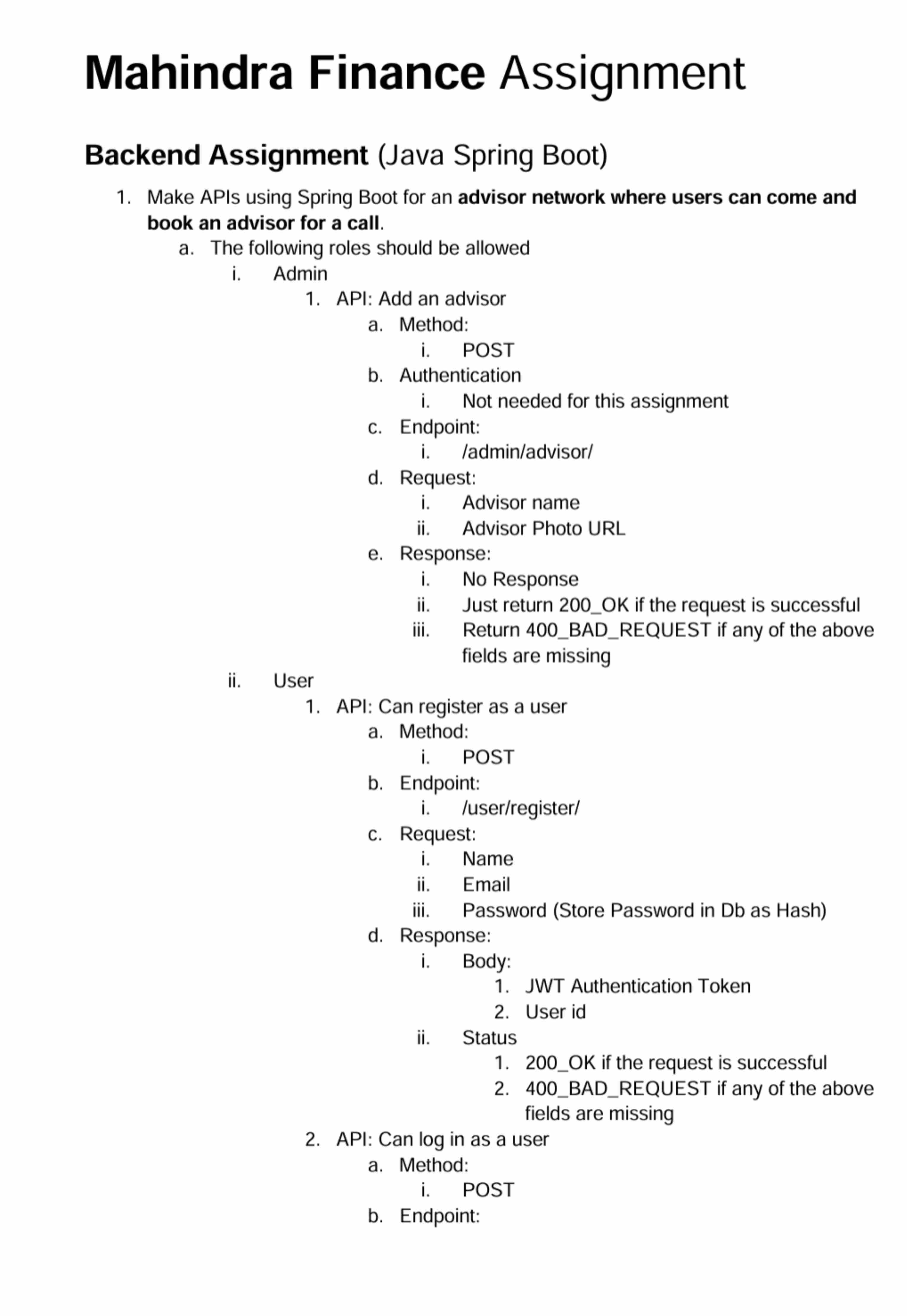 Solved Mahindra Finance AssignmentBackend Assignment (Java | Chegg.com