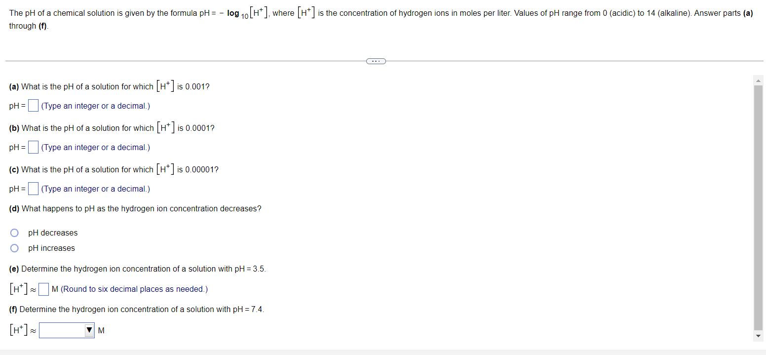 Solved through (f). (a) What is the pH of a solution for | Chegg.com