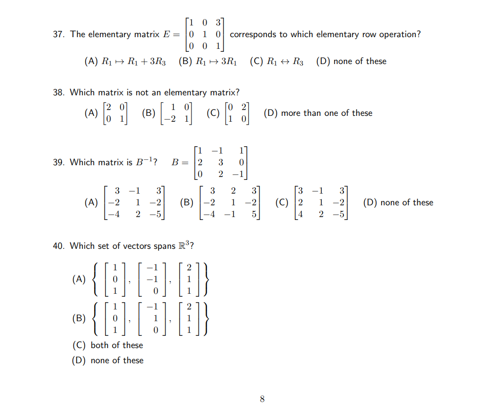 Solved ſi 03] 37. The elementary matrix E= 0 1 0 corresponds | Chegg.com