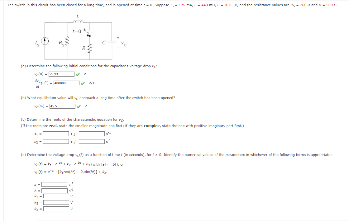 Solved (a) Determine the following initial conditions for | Chegg.com