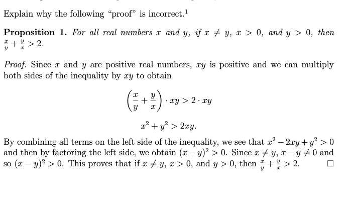 Solved Explain Why The Following Proof Is Incorrect Chegg Com