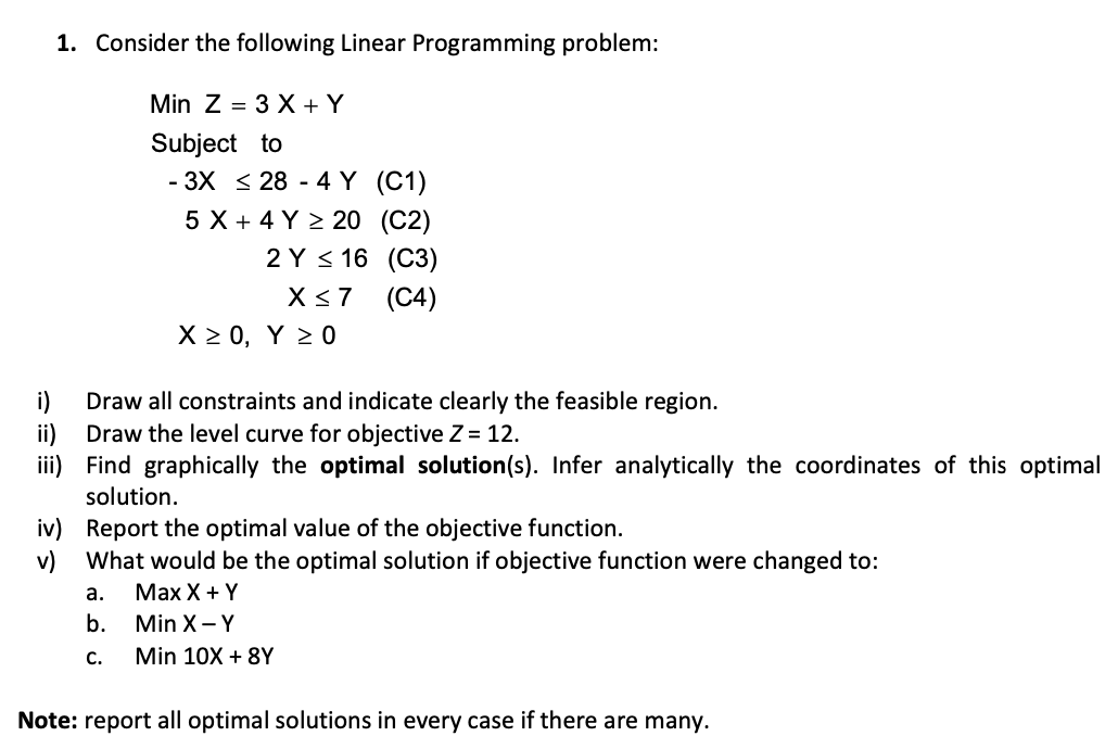 1 Consider The Following Linear Programming Problem