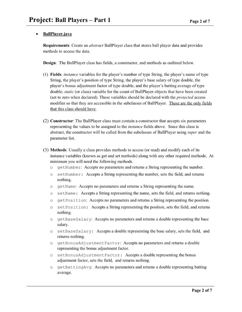 Solved Project: Ball Players - Part 1 Page 1 of 7 | Chegg.com
