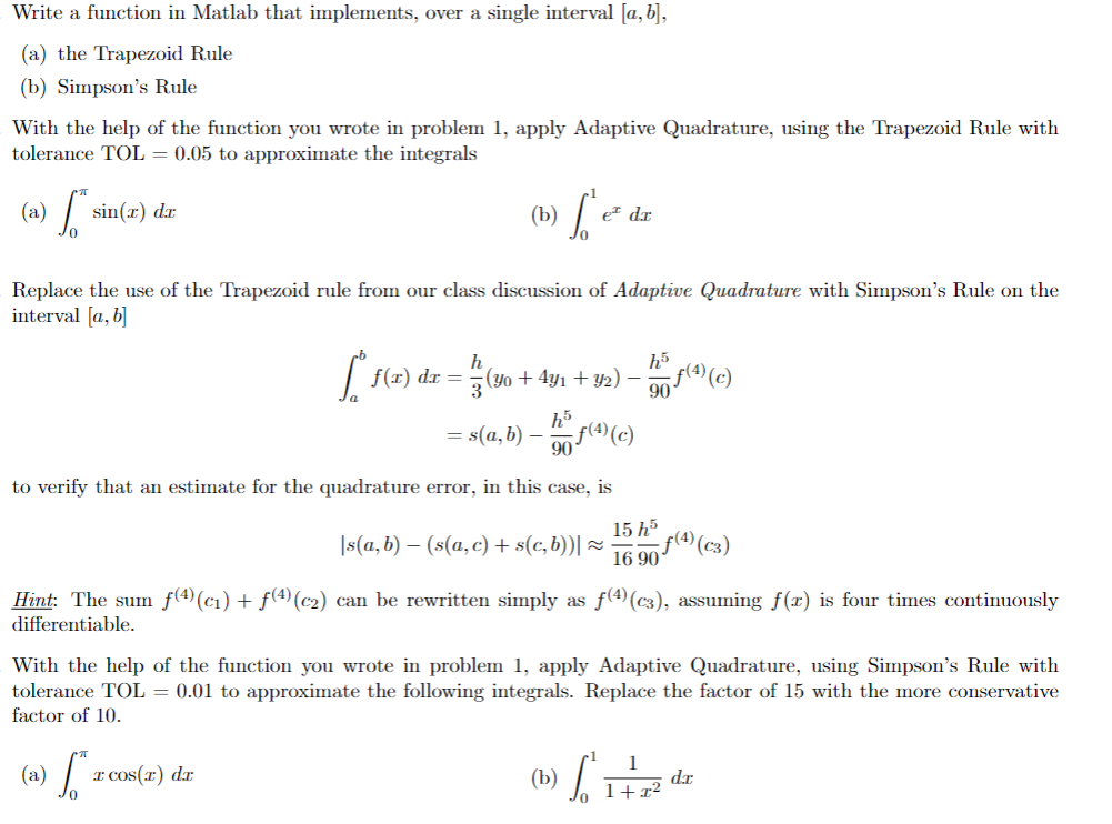 Solved Write a function in Matlab that implements, over a | Chegg.com