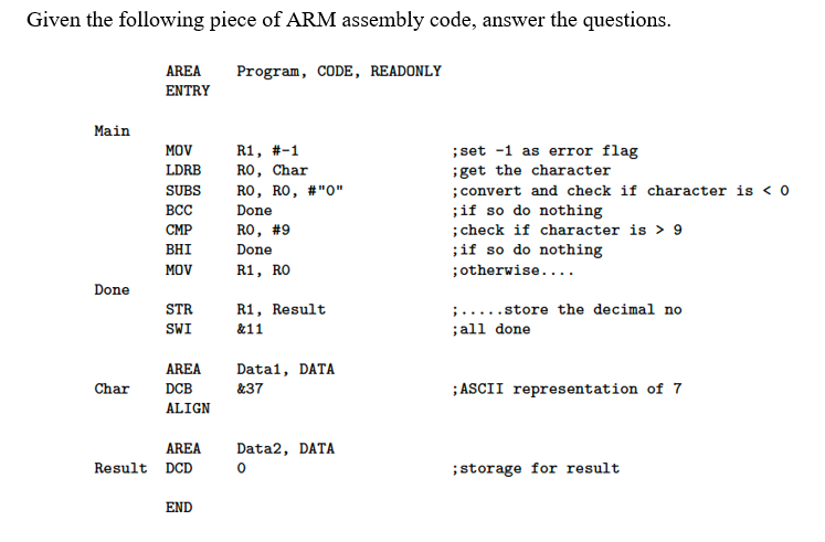 Solved Given The Following Piece Of Arm Assembly Code, 