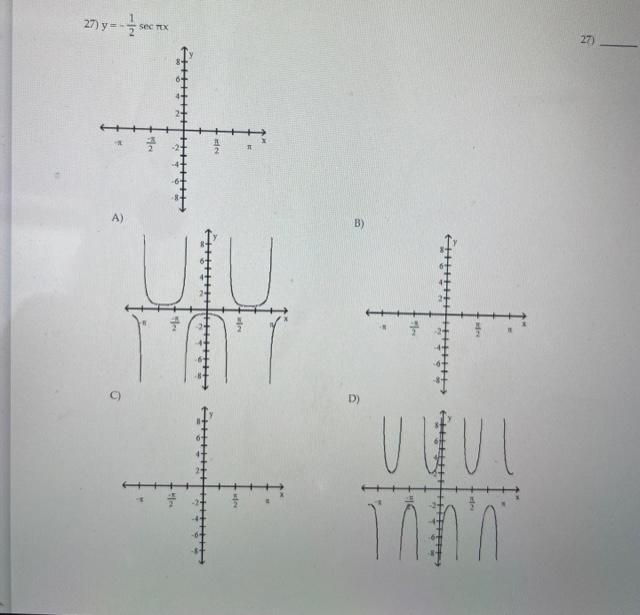 Solved y=−21secπx (27) B)ind the exact value of the | Chegg.com
