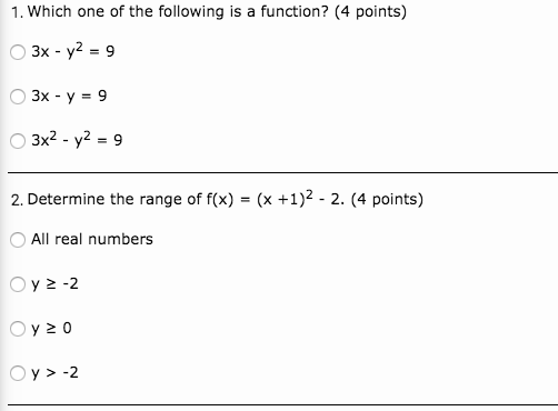Solved 1. Which one of the following is a function? (4 | Chegg.com