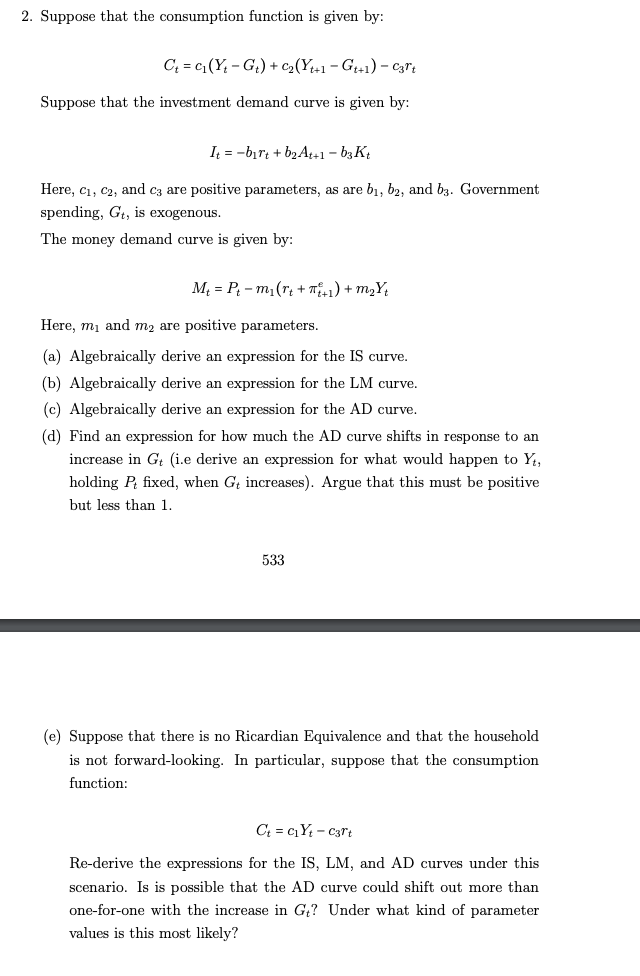 Solved 2. Suppose That The Consumption Function Is Given By: | Chegg.com