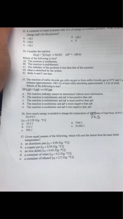 Solved 3. A container of water is heated with 10 J of energy | Chegg.com