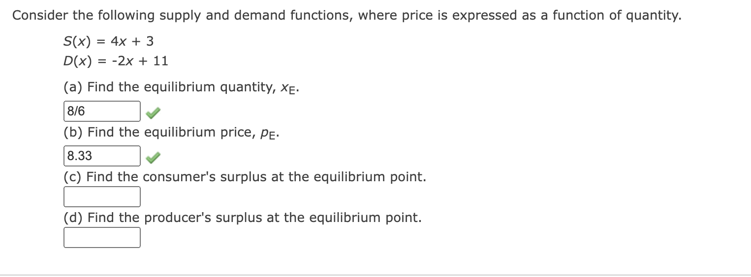 Solved Consider The Following Supply And Demand Functions, | Chegg.com