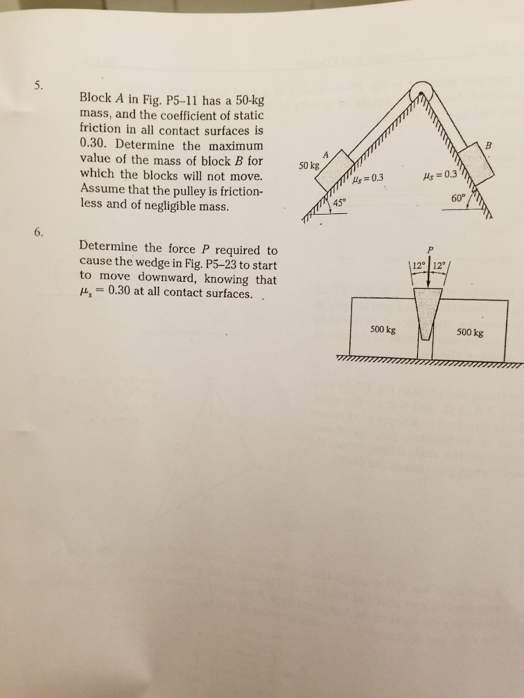 Solved Block A In Fig. P5-11 Has A 50-kg Mass, And The | Chegg.com