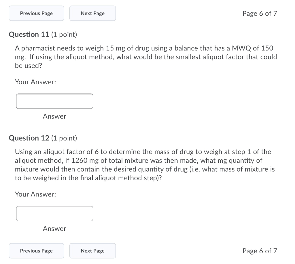 Solved Previous Page Next Page Page 6 of 7 Question 11 (1 | Chegg.com