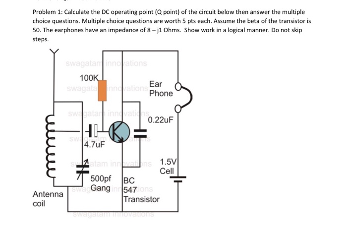 Problem 1: Calculate the DC operating point (Q point) | Chegg.com