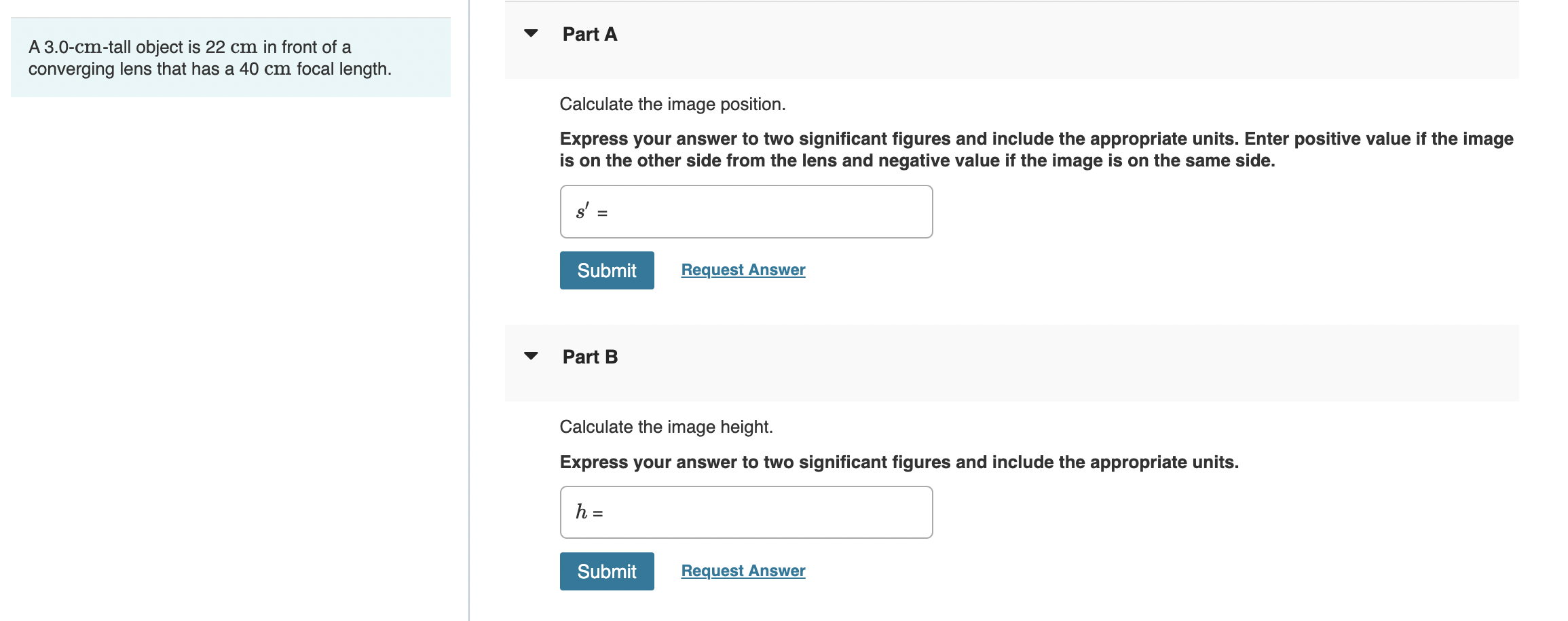 Solved Part A A 3.0-cm-tall object is 22 cm in front of a | Chegg.com