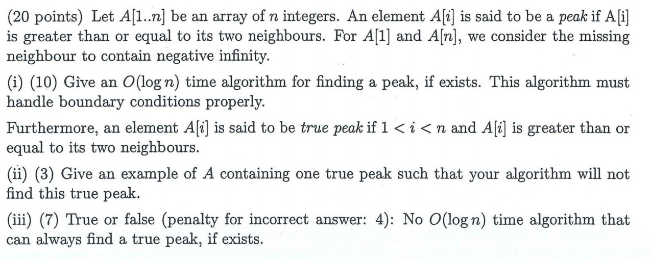 Solved (20 points) Let A[1..n] be an array of n integers. An | Chegg.com