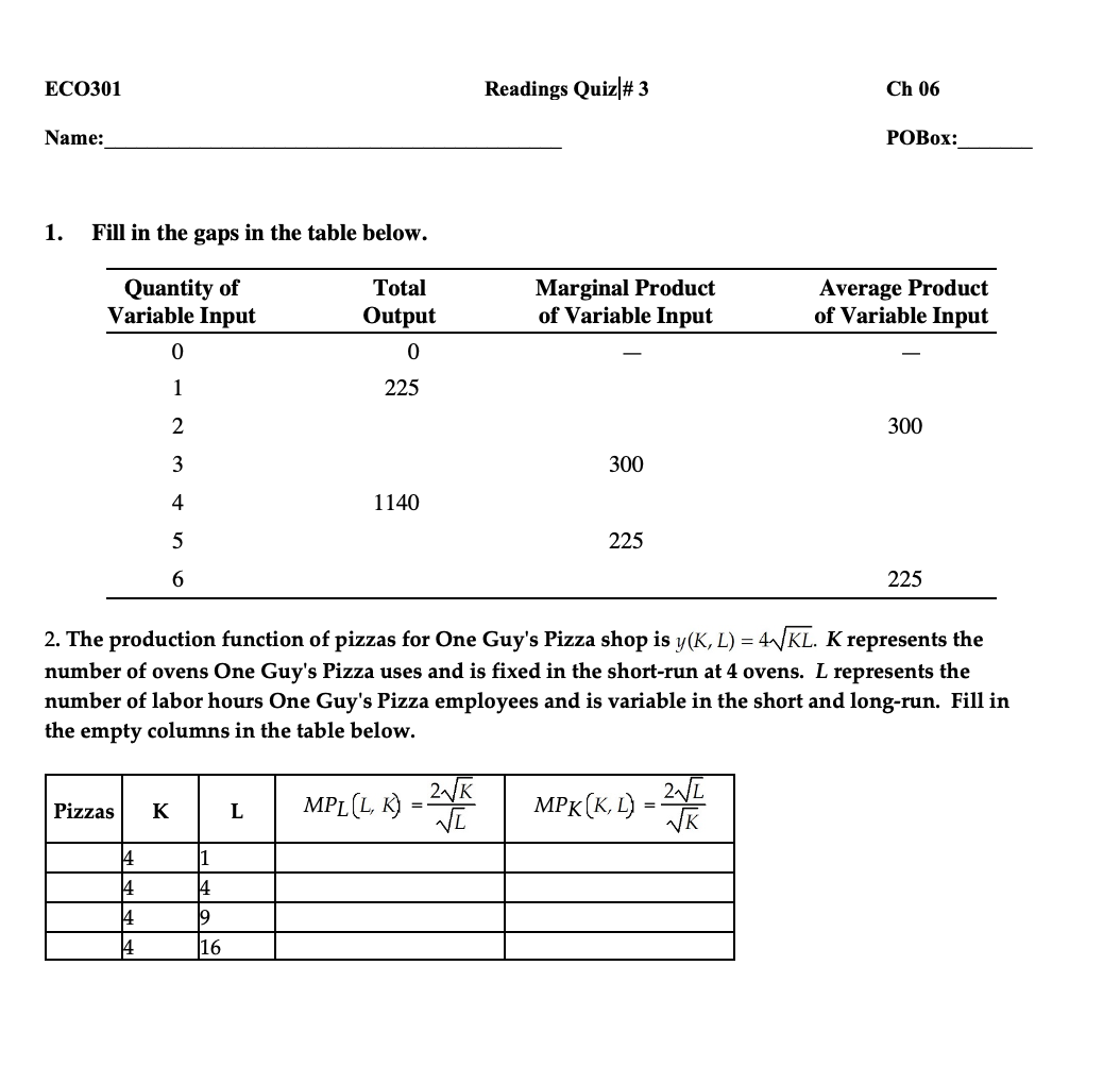 Solved 1. Fill in the gaps in the table below. 2. The | Chegg.com