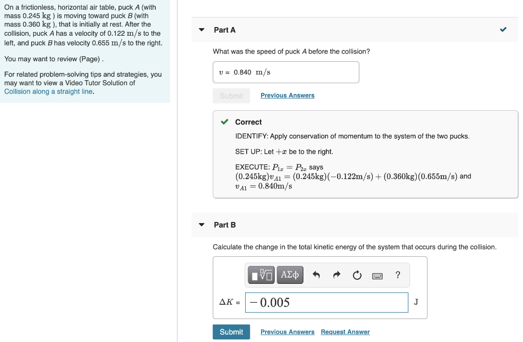 Solved On A Frictionless, Horizontal Air Table, Puck A (with | Chegg.com