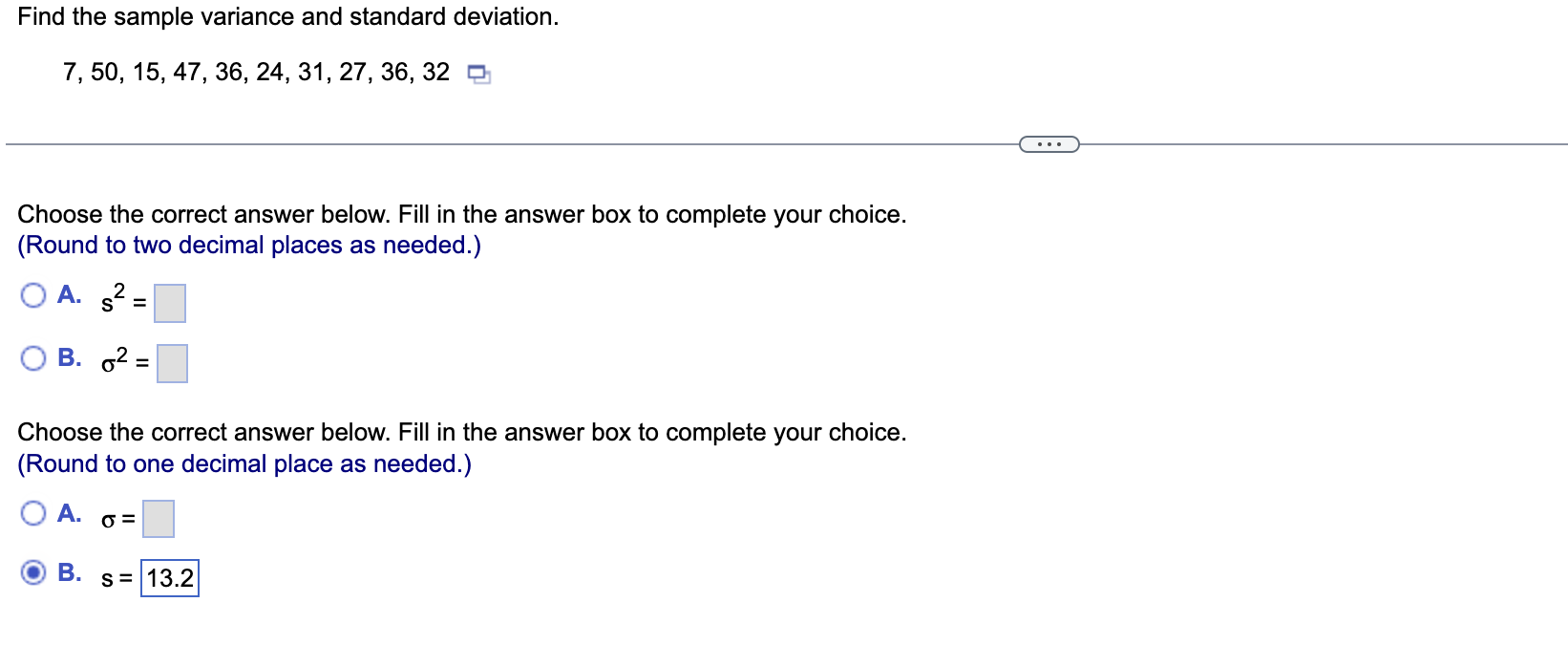 Solved Find The Sample Variance And Standard Deviation. | Chegg.com