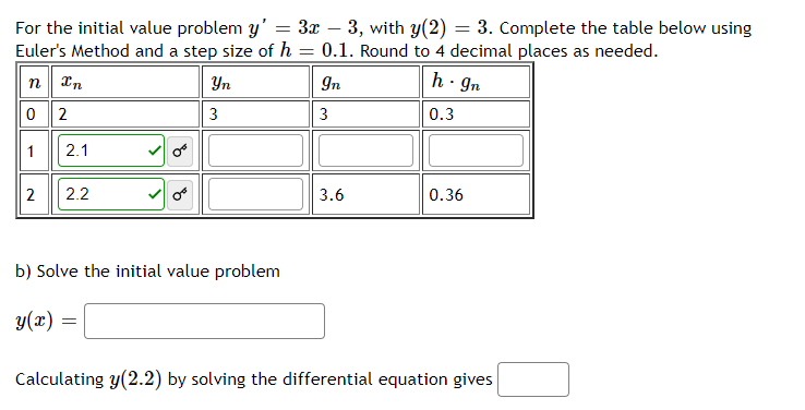 Solved For the initial value problem y′=3x−3, with y(2)=3. | Chegg.com
