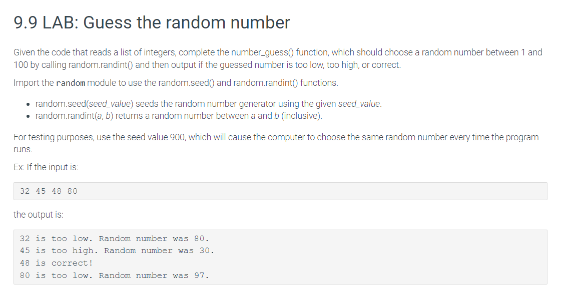 Solved 9.9 LAB: Guess the random number Given the code that | Chegg.com