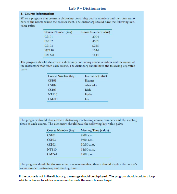 Solved Please can I get answer the lab 9 (DICTIONARIES ) | Chegg.com