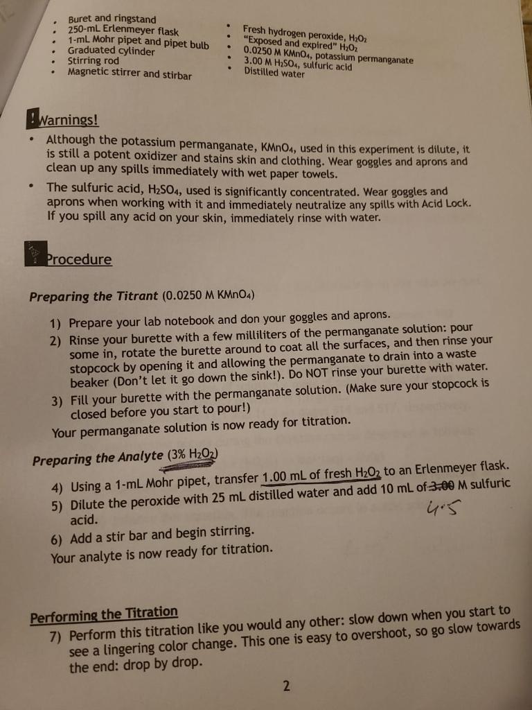 LAB 10) DETERMINATION OF HYDROGEN PEROXIDE