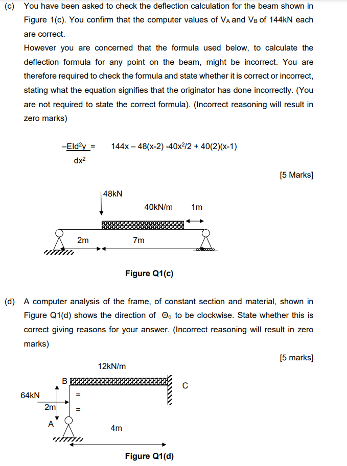 Solved (c) You have been asked to check the deflection | Chegg.com