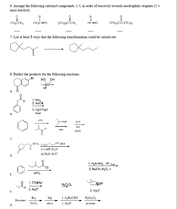 Solved 6. Arrange the following carbonyl compounds, 1-5, in | Chegg.com