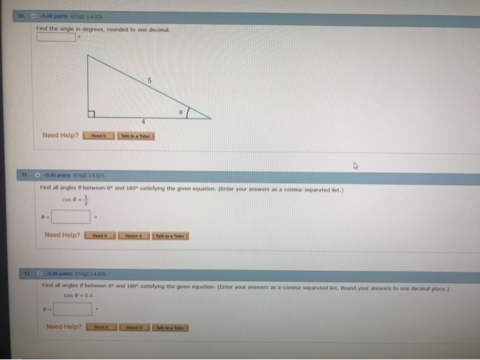 Solved 10. O-1588 points STrig2 3.4.020 Find the angle in | Chegg.com