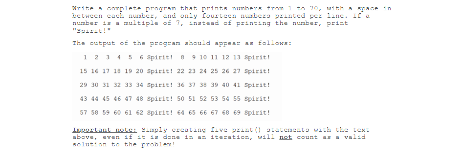 Solved Write a complete program that prints numbers from 1 | Chegg.com