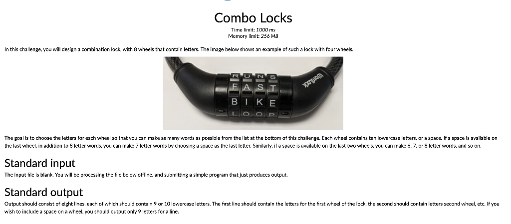 Combo Locks Time limit: 1000 ms In this challenge, | Chegg.com