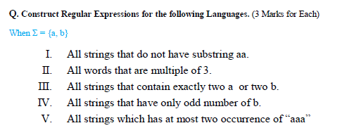 Solved Q. Construct Regular Expressions For The Following | Chegg.com