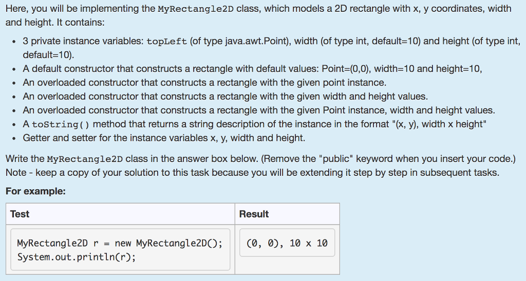 Solved Here, you will be implementing the MyRectangle2D | Chegg.com