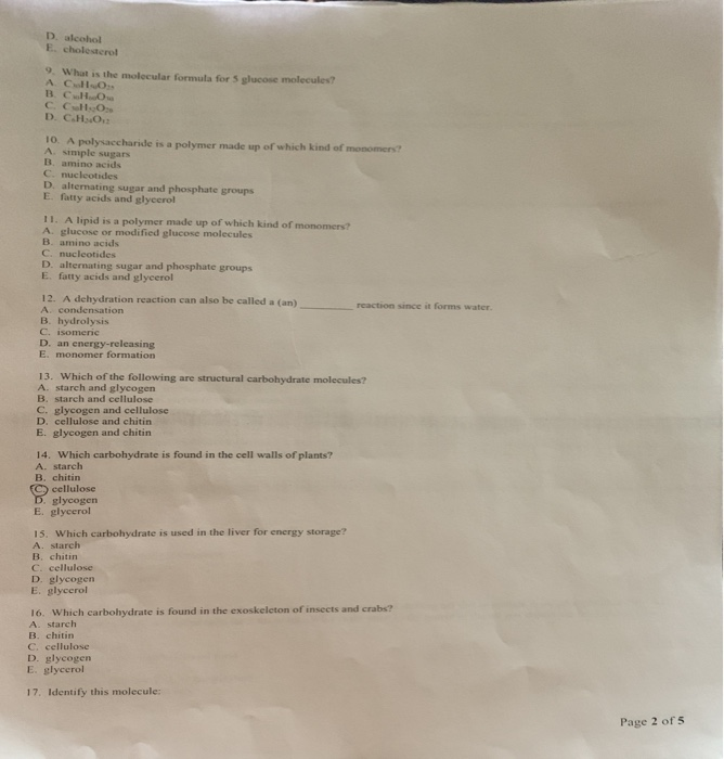 Solved D. alcohol 9 What is the molecular formula for S | Chegg.com