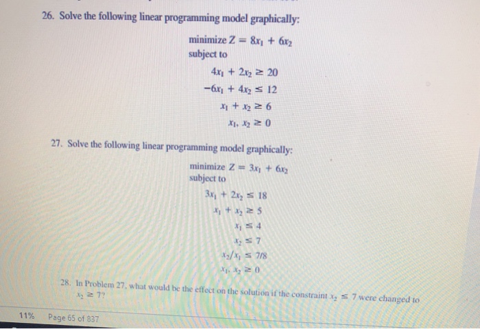 Solved 26. Solve the following linear programming model | Chegg.com