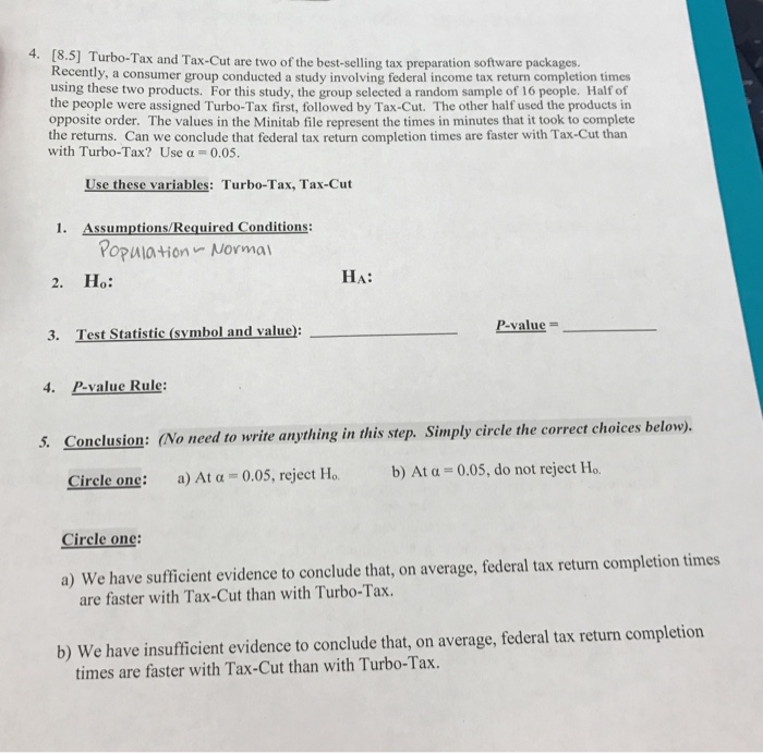 Solved 4. 8.5] Turbo-Tax And Tax-cut Are Two Tax Preparation | Chegg.com