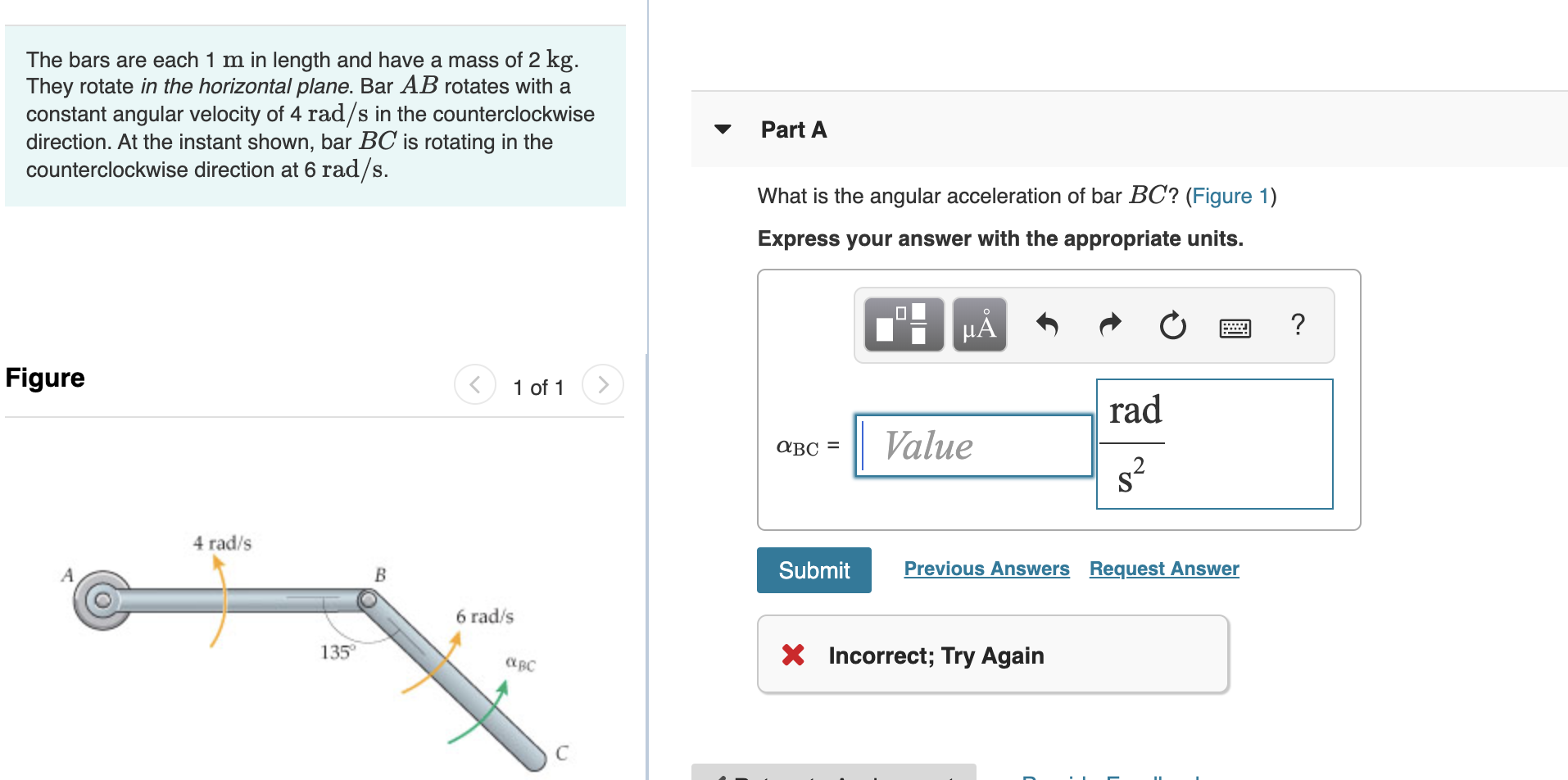 Solved The bars are each 1 m in length and have a mass of 2