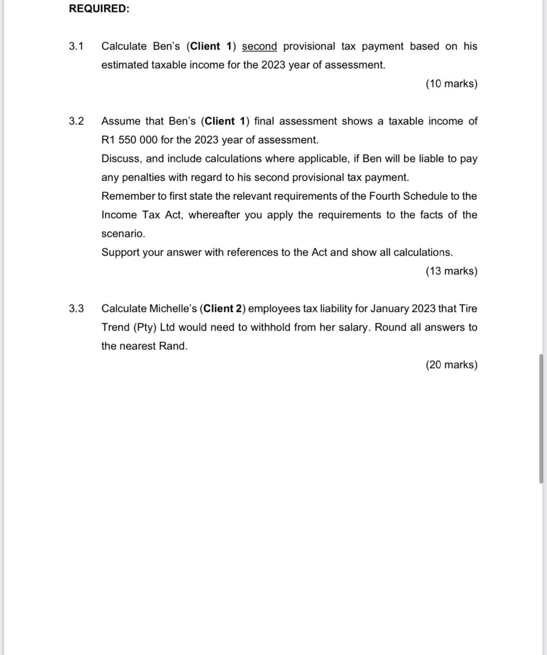 Solved 3.1 Calculate Ben's (Client 1) second provisional tax | Chegg.com