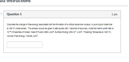 UIZ Instructions Question 1 1 pts Calculate the | Chegg.com