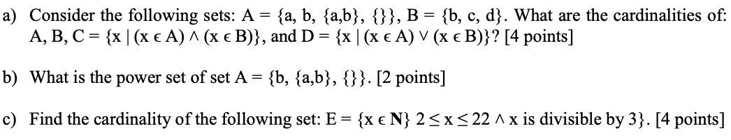 Solved Consider the following sets: | Chegg.com