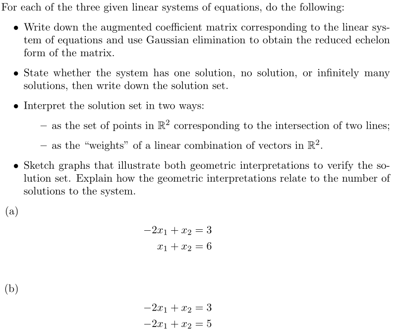 Solved For each of the three given linear systems of | Chegg.com